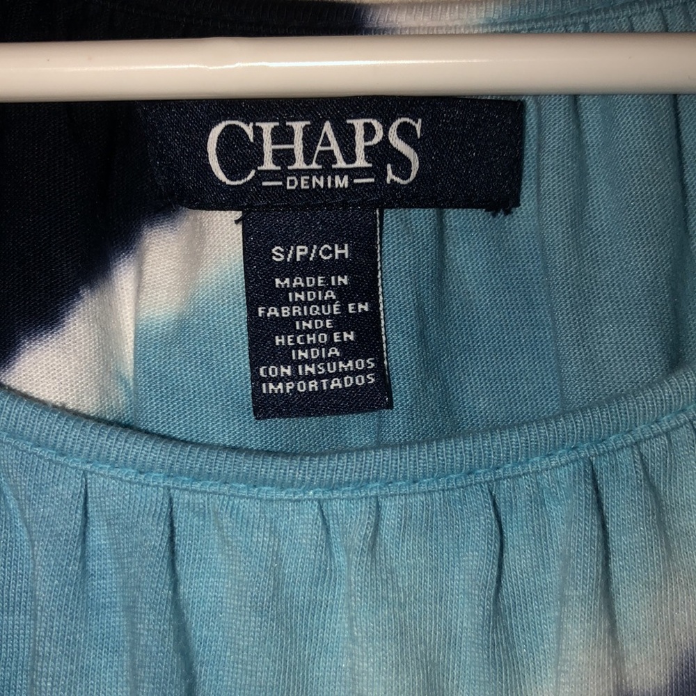 Chaps Denim Blue Tie Dye Striped Blouse, S - Picture 7 of 8